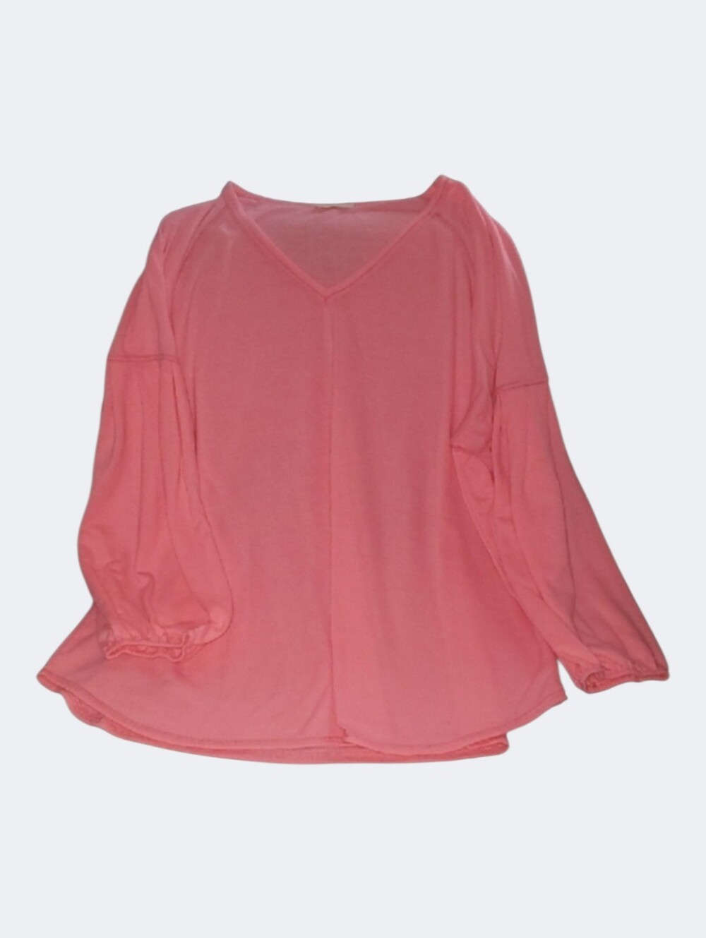 Women's Pink Top Comfy Womens Size 3X XXXL V-neck Drop Long Sleeve Is Pleated
